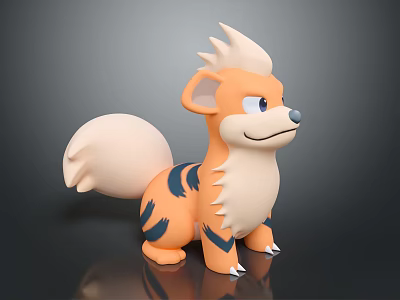 Cartoon Fox Character With Orange Fur Black Stripes Fluffy Tail Friendly Look 3d model