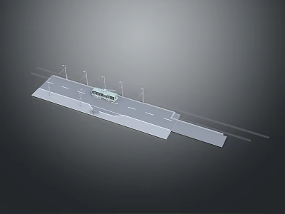 3D Model of Car Driving on Road with Street Lamps in Gray Background 3d model