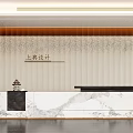 Elegant Hotel Lobby Interior Design With Marble Reception Desk And Decorative Wall Panel 3d model