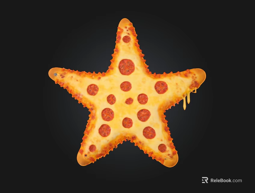 Star Shaped Pepperoni Pizza With Melted Cheese Dripping On Black Background 3d model 