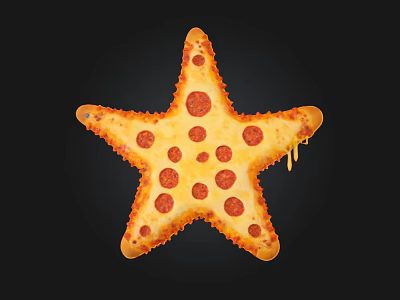 Star Shaped Pepperoni Pizza With Melted Cheese Dripping On Black Background 3d model