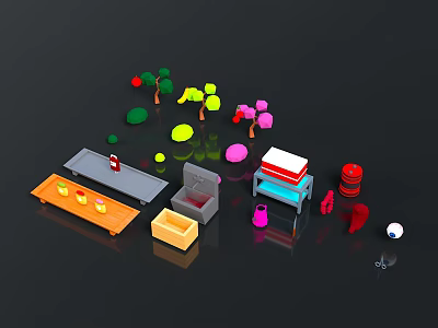 Colorful 3D Scene Components With Trees Furniture And Various Items 3d model