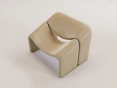 Beige Leather Modern Leisure Chair with Unique Curved Design and Sleek Structure 3d model