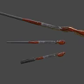 Three Guns With Varying Barrel Lengths Wooden Stocks And Black Barrels