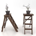 Bonsai Potted Plants With Twiggy Branches On Stylish Wooden Ladder Stands Indoor