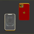 Red And Yellow Frame Smartphones With Apple Logo Camera And Car Image On Screen