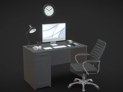Modern Office Desk Setup With Computer Monitor Desk Lamp Keyboard Mouse And Ergonomic Chair 3d model