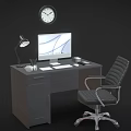 Modern Office Desk Setup With Computer Monitor Desk Lamp Keyboard Mouse And Ergonomic Chair