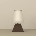 Modern Minimalist Table Lamp With Triangular Wooden Base And White Fabric Lampshade