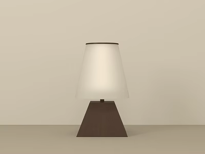 Modern Minimalist Table Lamp With Triangular Wooden Base And White Fabric Lampshade 3d model
