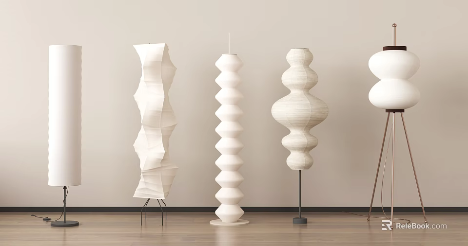 Modern Stylish Floor Lamps With Spiral Wavy And Round Shapes For Home Decor 3d model 
