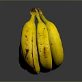 Ripe Yellow Bananas With Brown Spots On Dark Background With Reflection 3d model