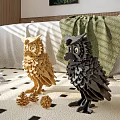 Gold And Black Wooden Owl Figurine Decor Set With Small Decorative Balls