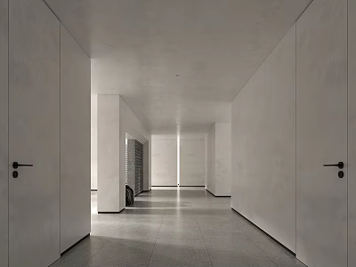 Long Modern Corridor Interior With White Walls Gray Floor And Natural Light 3d model