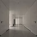 Long Modern Corridor Interior With White Walls Gray Floor And Natural Light