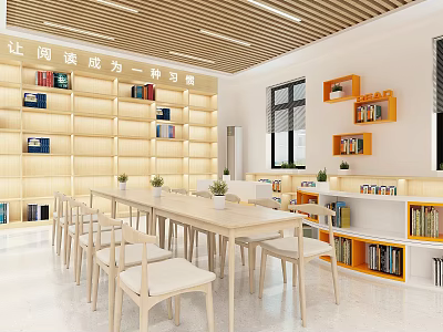 Book Art Library Interior With Bookshelves Reading Tables And Comfortable Chairs 3d model