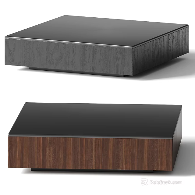 Modern Coffee Table with Black Top and Dark Brown Wood Grain Base 3d model