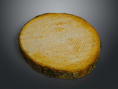 Golden Tree Ring Patterned Cake Slice With Natural Wooden Texture And Brown Edges 3d model