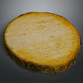 Golden Tree Ring Patterned Cake Slice With Natural Wooden Texture And Brown Edges 3d model