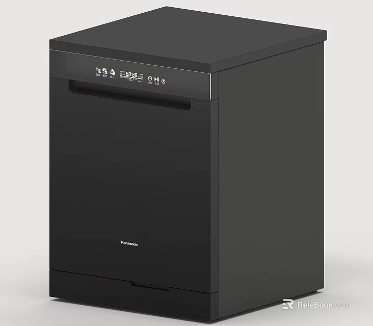 Panasonic Black Dishwasher Modern Design With Control Panel For Daily Kitchen Use 3d model 