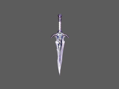 Purple and Silver Decorative Sword with Intricate Hilt and Blade Design 3d model