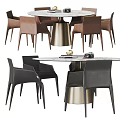 Modern Dining Table Set with Marble Top Brown Black Chairs and Camera Books 3d model