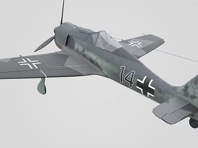 Vintage Propeller Fighter Aircraft With Camouflage Paint Iron Cross Insignia And Number 14 3d model