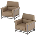 Modern Beige Leather Single Sofa With Metal Frame And Armrest Design 3d model