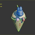 Dripping Blue And White Ice Cream Cone With Rabbit Ear Design And Pink Straw