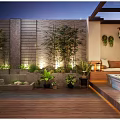 Serene Roof Garden With Tropical Plants Water Feature Wooden Deck And Cozy Seating Area