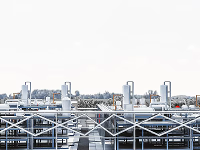 Large Industrial Factory Building With Metal Framework Multiple Exhaust Chimneys And Roof Structures 3d model