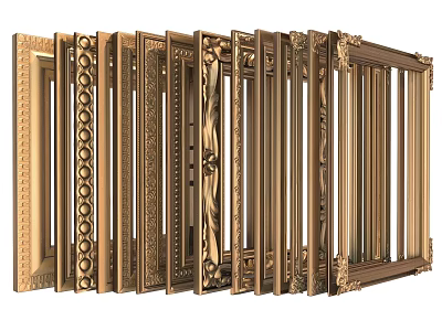 Gold Ornate Picture Frames With Various Decorative Patterns And Styles 3d model
