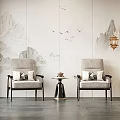 New Chinese Style Single Sofa Leisure Chair Background Wall 3d model