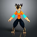 3D Anthropomorphic Creature Character Design With Spiked Ears Orange Shirt And Clawed Feet