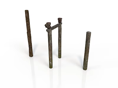 Rusty Metal Pillars of Architectural Support Structure Standing Isolated on White Background 3d model
