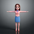 3D Cartoon Game and Movie Character Female in Pink Blazer Blue Skirt with Arms Outstretched 3d model