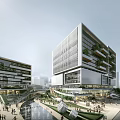 Modern Office Building With Glass Facade Green Plants And Urban Pedestrian Plaza Area