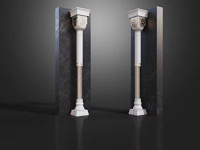 Ornate White Columns With Intricate Carvings On Dark Background 3d model