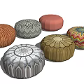 Decorative Round Poufs With Various Patterns And Colorful Designs For Home 3d model