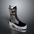 Stylish Black Dior Boots With Silver Details White Sole And Snake Print Texture