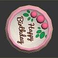 Happy Birthday Cake With Pink Roses Green Leaves And Festive Text