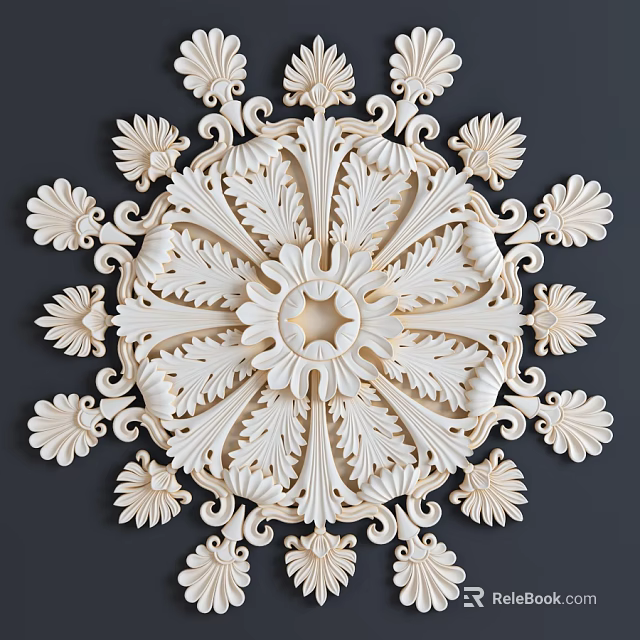 Ornate Intricate Carving With Symmetrical Leaves Petals And Central Circle Design 3d model 
