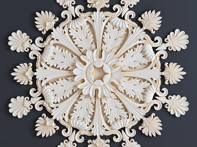 Ornate Intricate Carving With Symmetrical Leaves Petals And Central Circle Design 3d model