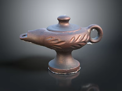 Vintage Copper Oil Lamp Combination With Carved Leaf Patterns And Decorative Stable Base 3d model