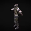 Game Movie Character In Tactical Gear With Helmet Knee Pads And Camo Arms