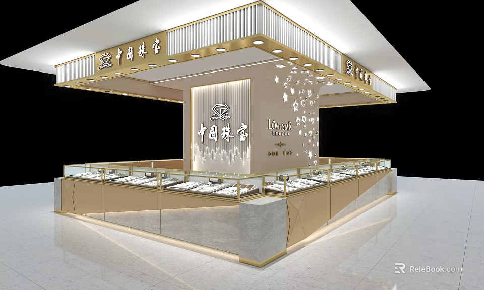 Luxurious Jewelry Store Interior With Glass Display Cases And Elegant Ambient Lighting 3d model 