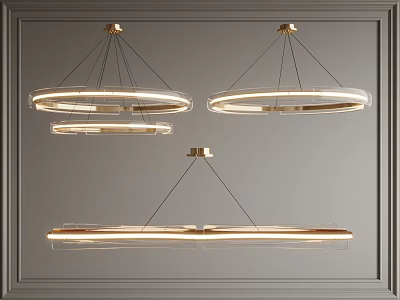 Modern Contemporary Gold Metal Circular Ring Chandeliers With Sleek LED Lighting Design 3d model