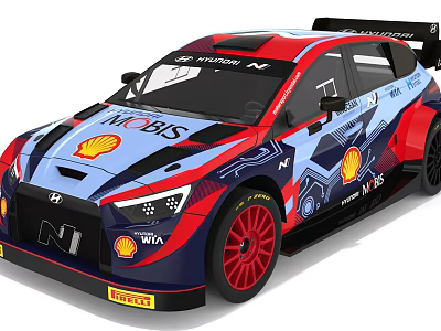 Hyundai N Series Rally Car With Shell MOBIS Logos Aerodynamic Design Red Wheels 3d model
