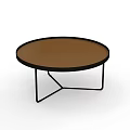 Modern Round Coffee Table With Brown Tabletop And Black Metal Frame 3d model