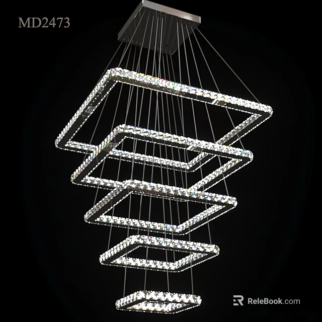 Elegant Modern Crystal Chandelier With Multi Layer Square Frames Hanging Design 3d model 